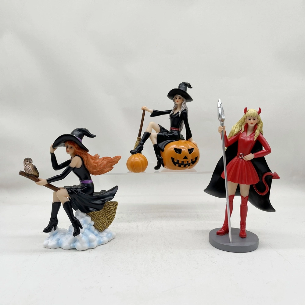 Latest New Design Halloween Holiday Home Decoration Gift Factory Wholesale Resin Young Witch Figurine