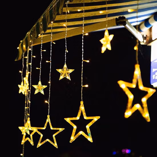 Cortina de luz LED com estrela e janela, luzes de fadas para decoração de casamento de Natal para casa